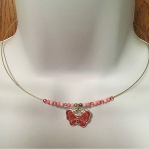 Whimsical Pink & Silver Butterfly Choker Necklace